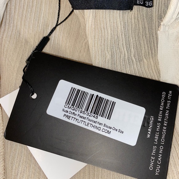 Nude chiffon pleated flounced hem blouse one size - Picture 3 of 3